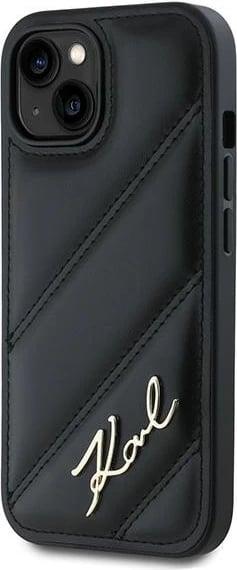 Mbështjellës Karl Lagerfeld Diagonal Quilted Script për iPhone 15 Plus / 14 Plus, e zezë