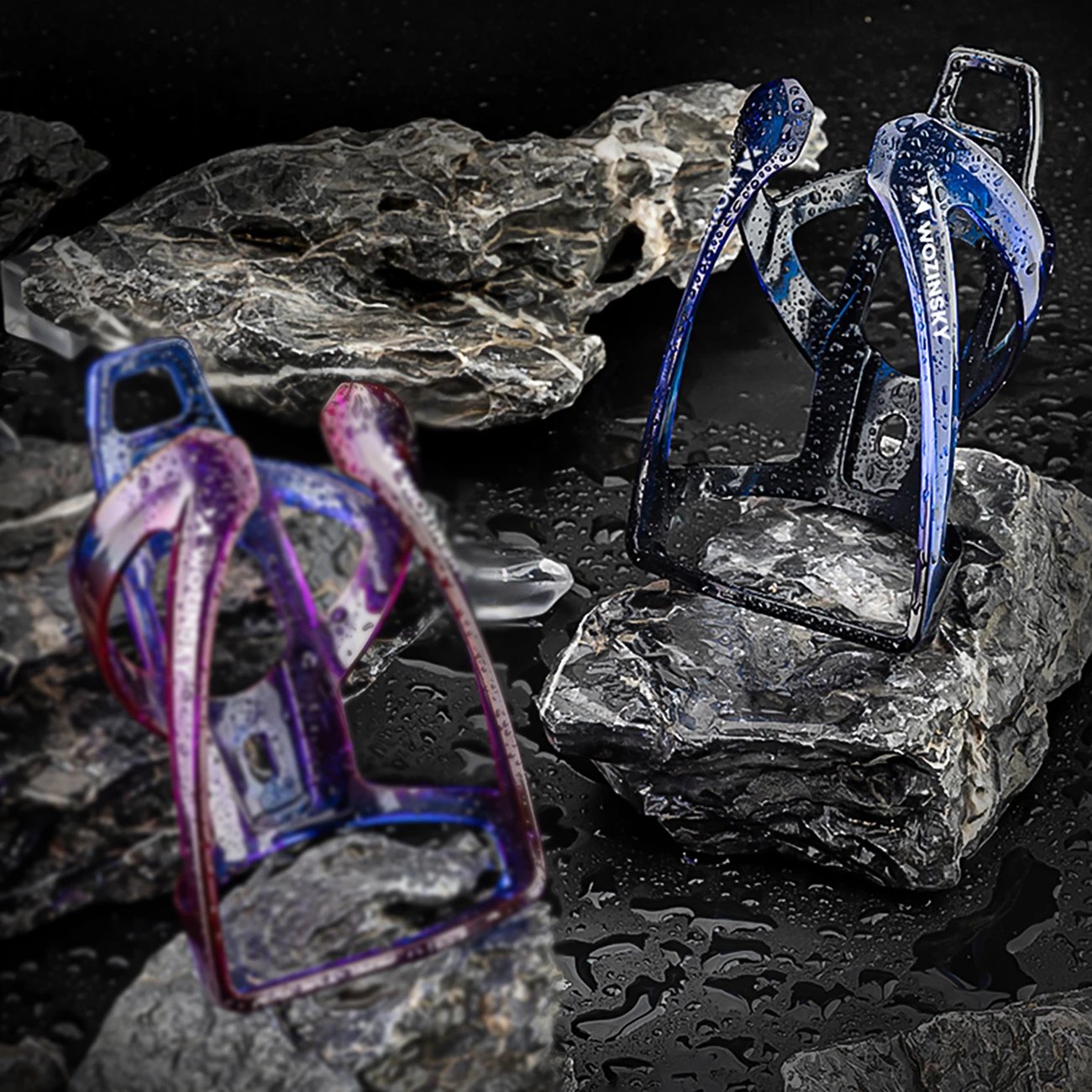 Mbajtëse shishe biçiklete, Wozinsky, WUR-01BB, PC 35 g, montim në kornizë, zi/blu, set me 2 vida dhe çelës imbus