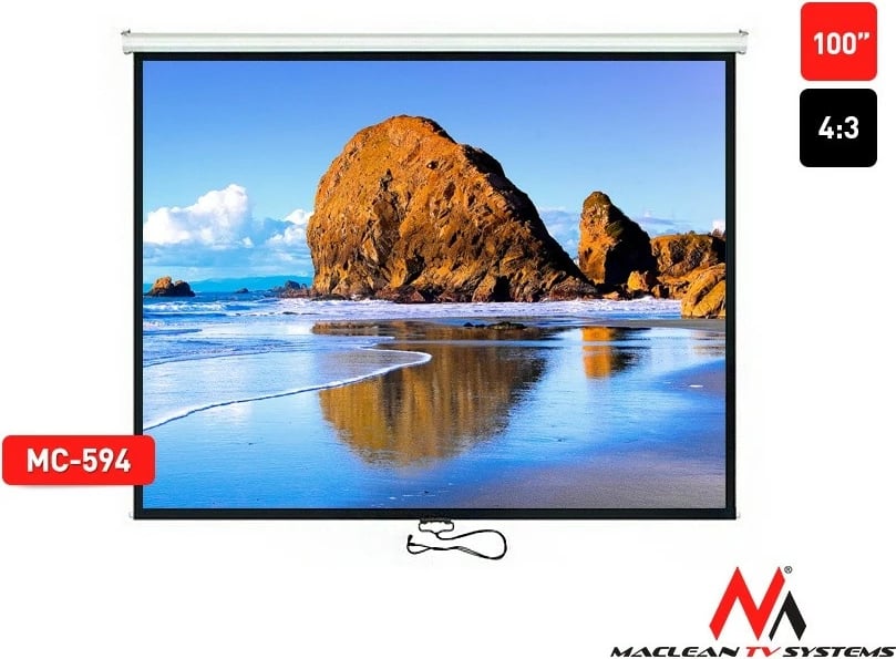 Ekran projekcioni Maclean MC-594, 100 inç, 4:3, manual, 200x150 cm, i bardhë mat