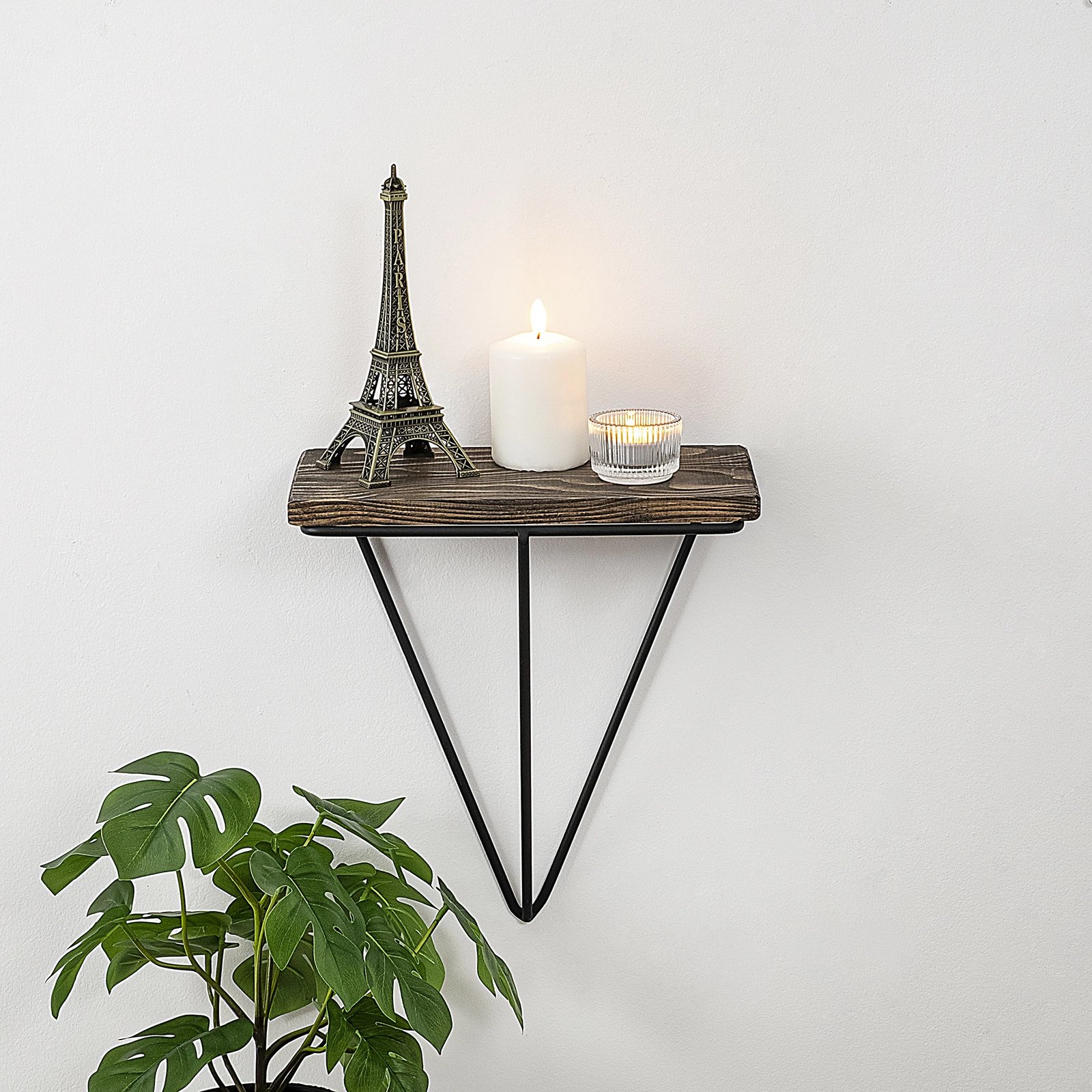 Raft muri industrial Hanah Home, ngjyrë e zezë dhe arre e errët, Phalaenopsis