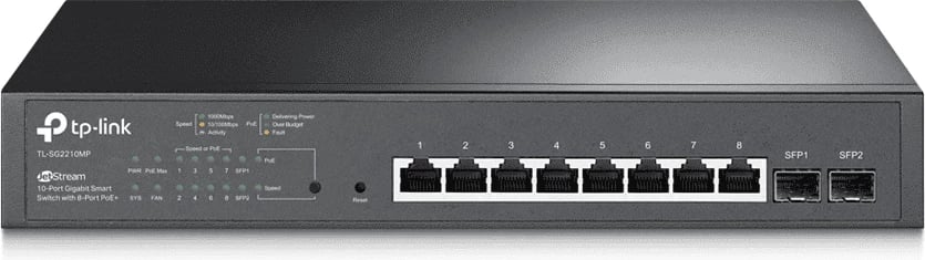 Switch TP-Link TL-SG2210MP 10 porta Gigabit, 8x PoE+, 2x SFP, i menaxhueshëm, e zezë
