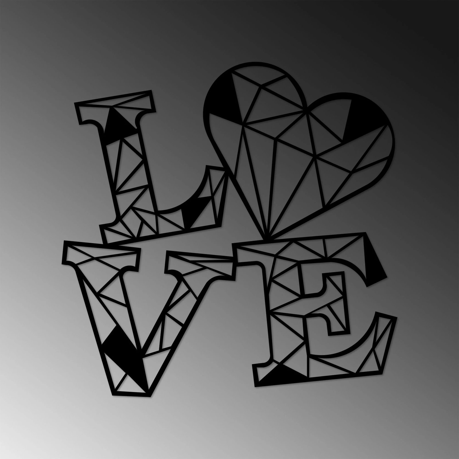 Aksesor dekorativ metalik për mur, Wallity, Love, ngjyrë e zezë, 68x68cm