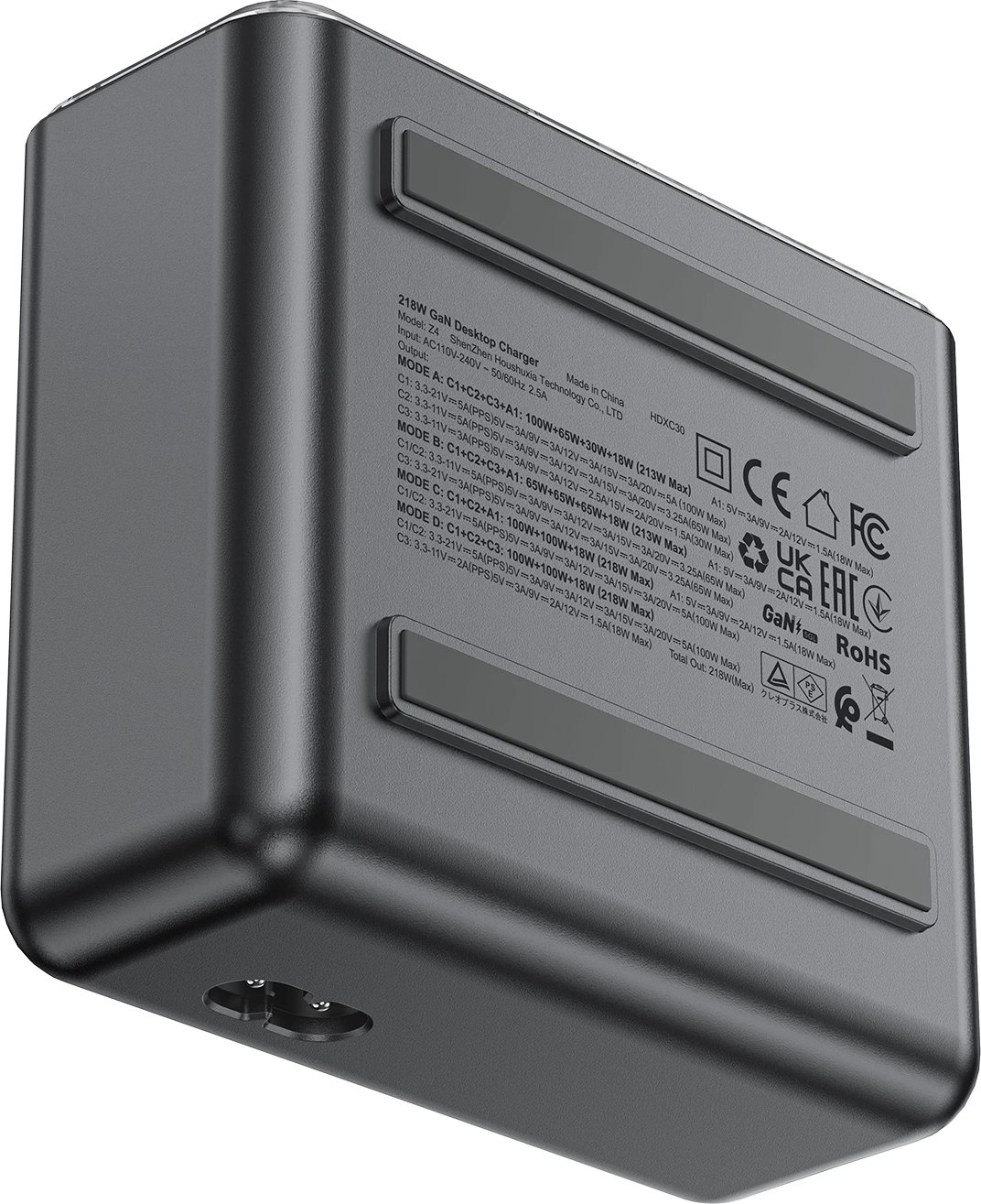 Adapter multifunksional Acefast Z4, 218W, 3x USB-C + 1x USB-A, ekran TFT, Gri