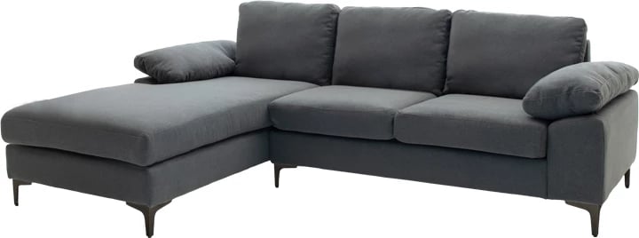 Këndare Cohen me kënd të djathtë, material tekstili, ngjyrë gri e errët, këmbë metalike të zeza, 240x159x83cm