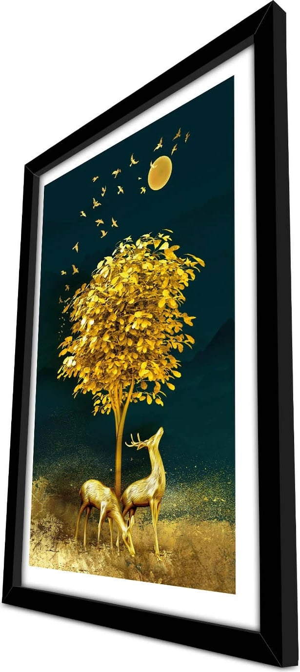 Pikturë dekorative me kornizë, MDF, 38x53cm, ngjyrë mustard, blu deti, mink, 3853NISCT-009