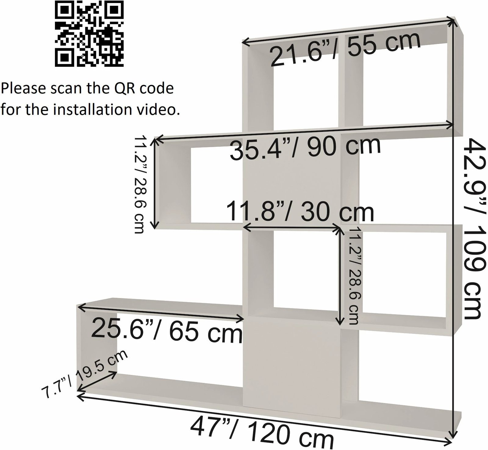 Raft librash Hanah Home, Karlin, bardhë-antracit