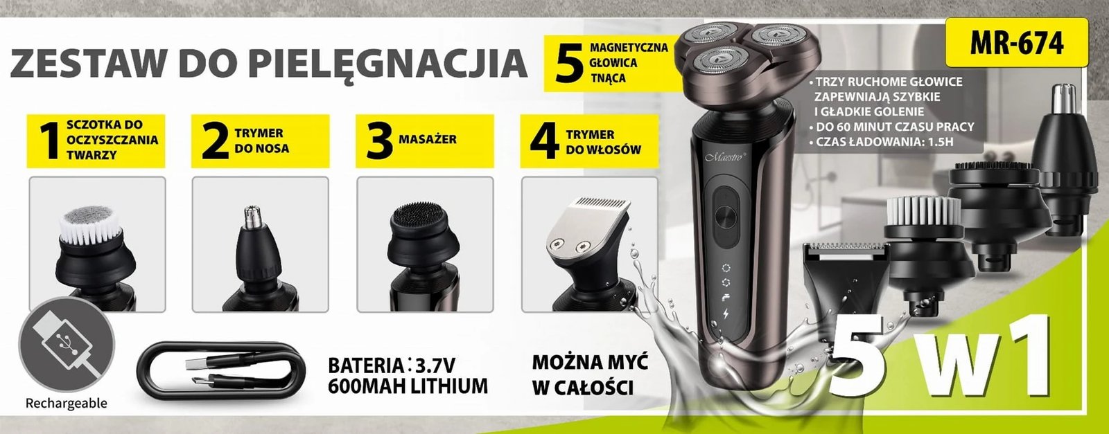Makinë rroje Maestro MR-674 5-në-1, e zezë