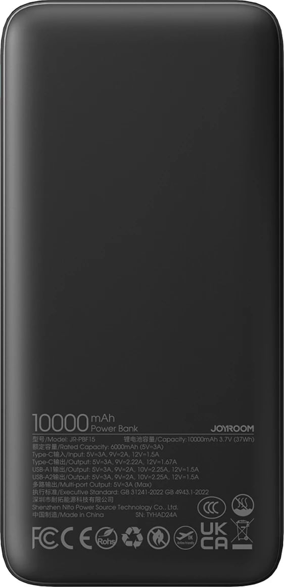 Powerbank Joyroom JR-PBF15, 10000mAh, 22.5W, me LED, e zezë