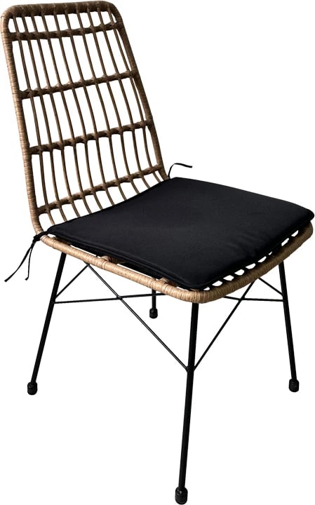 Tavolinë me karrige Naoki U, set prej 5 copë,, ratan pe, ngjyrë natyrale dhe metal i zi, 160x90x78cm