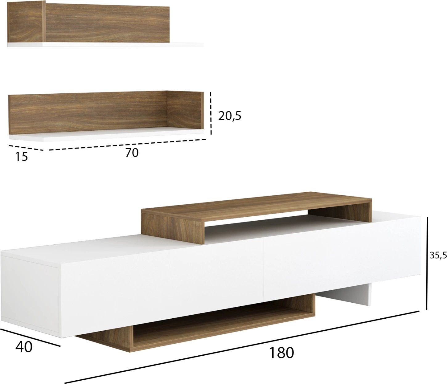 Set mobiljesh për TV, EDUARDO, FH8909.12, melaminë, ngjyrë bardhë-natyrale, 180x29,5x45Hcm Set mobiljesh për TV, EDUARDO, FH8909.12, melaminë, ngjyrë bardhë-natyrale, 180x29,5x45Hcm