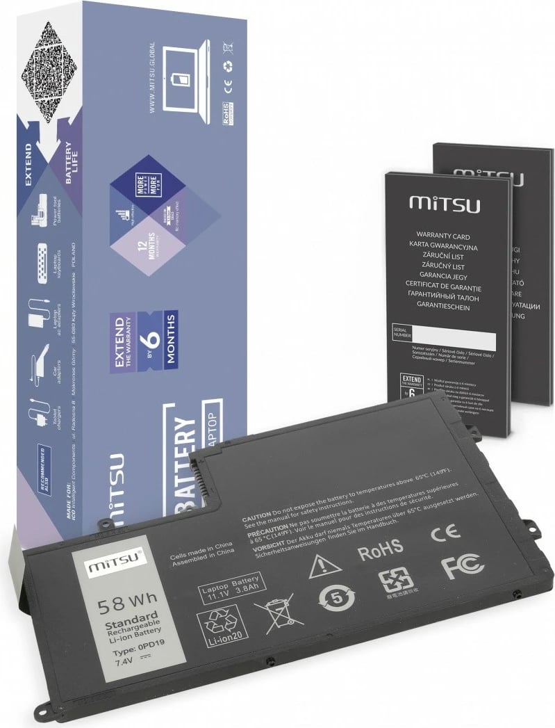 Bateri laptop Mitsu për Dell Inspiron 15 (5542), 14 (5445), 7600 mAh, 58 Wh, 7.4V