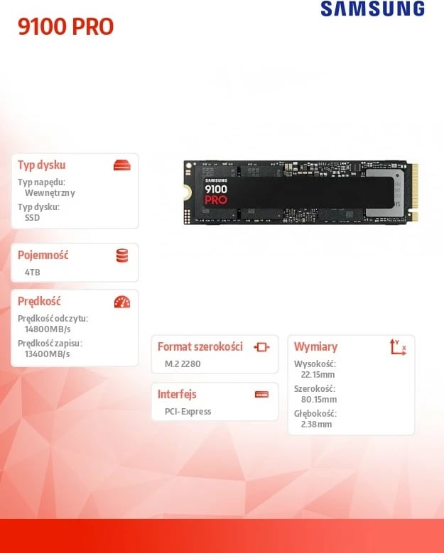 SSD Samsung 9100 PRO, 4TB, M.2 2280, PCIe 5.0, Zi