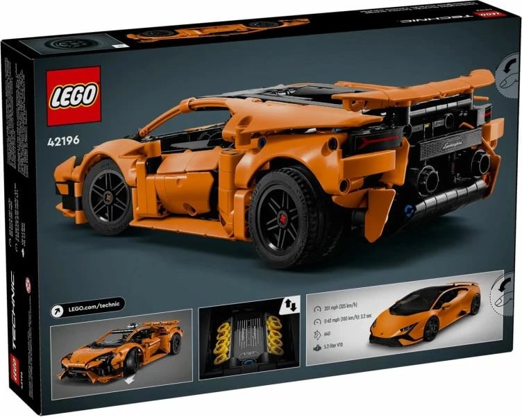 Set ndërtimi Lego Technic Lamborghini Huracán për fëmijë, portokalli