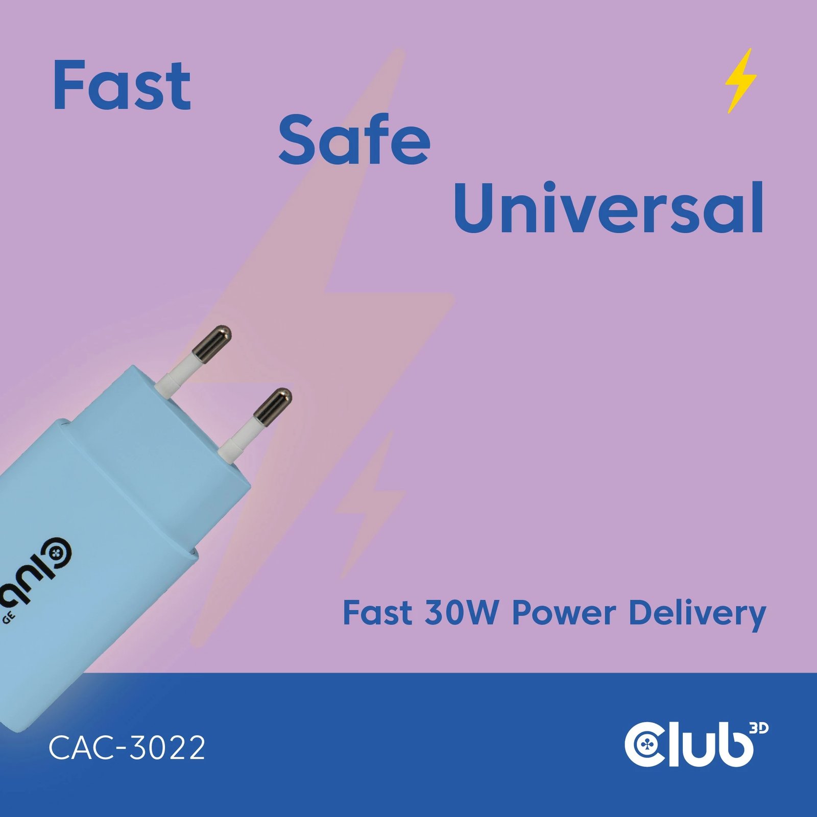 Karikues USB-C Club3D CAC-3022 30W 2 copë blu