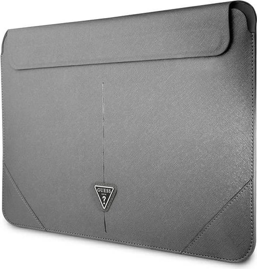 Mbështjellës laptopi Guess Saffiano Triangle Logo, 16", argjendtë