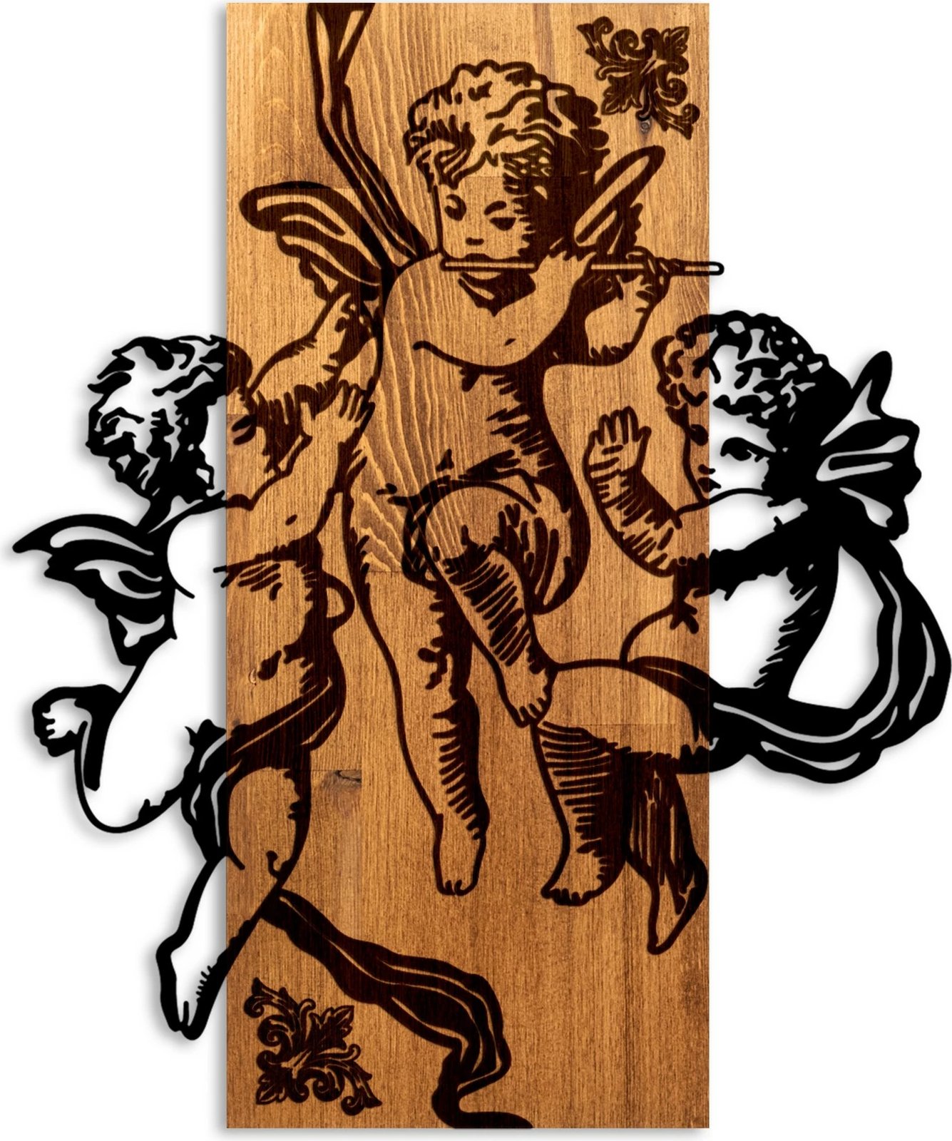 Aksesor dekorativ prej druri për mur, Wallity, Eros Team, ngjyrë arre dhe e zezë