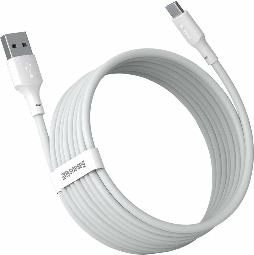Kabllo USB në USB Type-C Baseus TZCATZJ-02, 1.5m, 40W, Set 2 copë, Bardhë