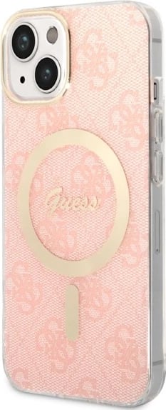 Set mbështjellës Guess GUBPP14MH4EACSP me karikues wireless për iPhone 14 Plus 6.7", rozë