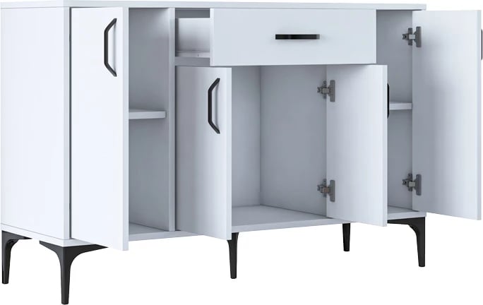 Bufe Luther melaminë e bardhë-këmbë metalike e zezë 120x40x78.5cm