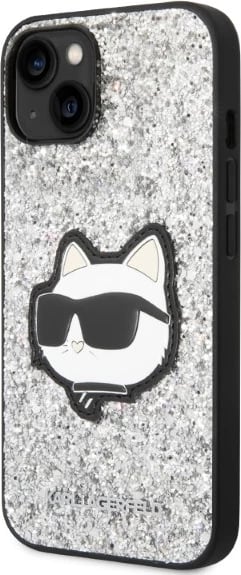 Mbështjellës Karl Lagerfeld Glitter Choupette për iPhone 14 Plus 6.7", argjendtë