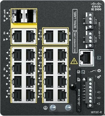 Switch Cisco IE3100 18 porte Gigabit, 2 SFP, i zi, industrial