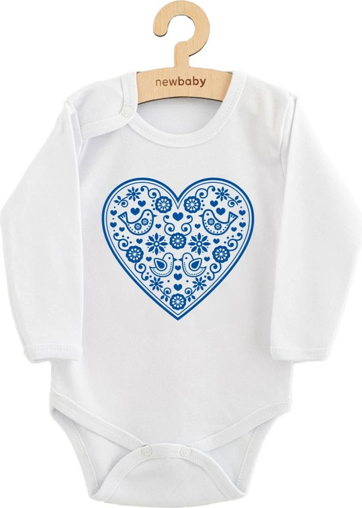 Body bebe, New Baby, Folk Pattern Blue Heart, 100% pambuk, mëngë të gjata, madhësia 86 (12-18m), blu
