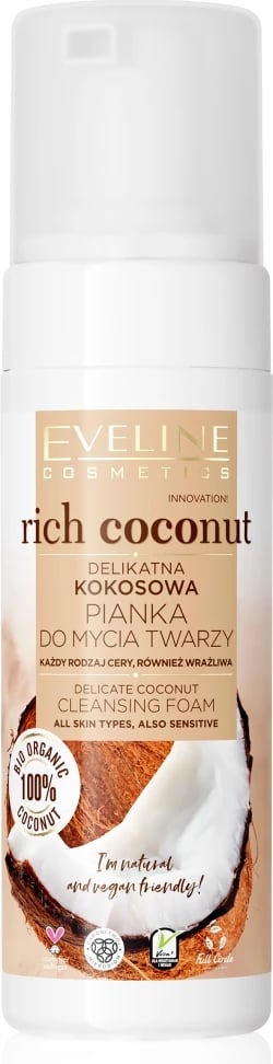 Shkumë pastruese për fytyrë për femra Eveline Cosmetics Rich Coconut Gentle Coconut Face Wash Foam 150ml