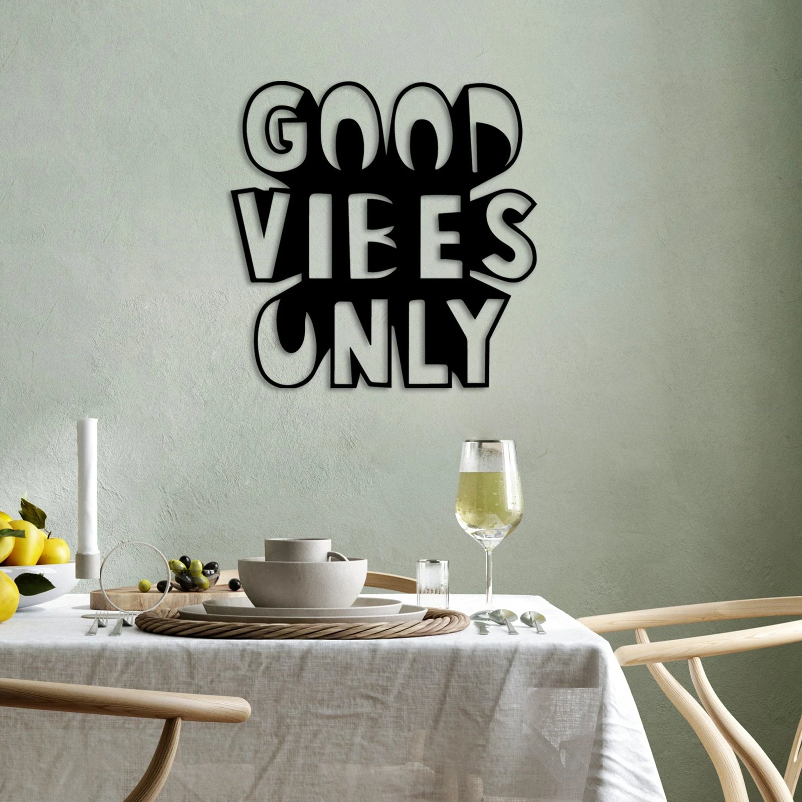 Aksesor dekorativ metalik për mur, Wallity, Good Vibes Only, 50x50cm