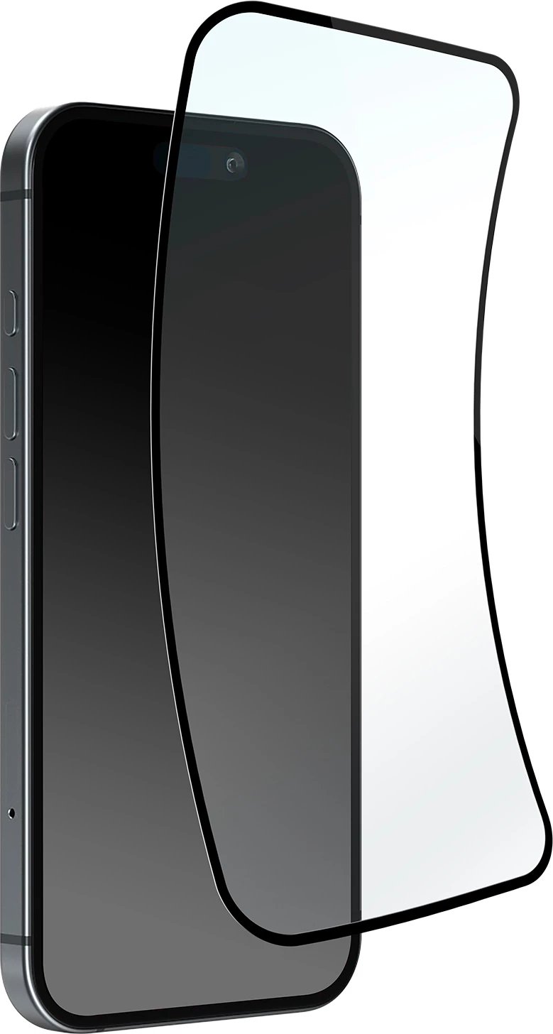 Xham mbrojtës Puro Flexible Glass D3O për iPhone 16 Pro, me kornizë të zezë