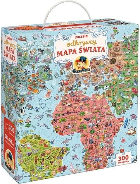 Puzzle harta e botës CzuCzu Explorer, 300 pjesë, 68x48cm, shumëngjyrëshe
