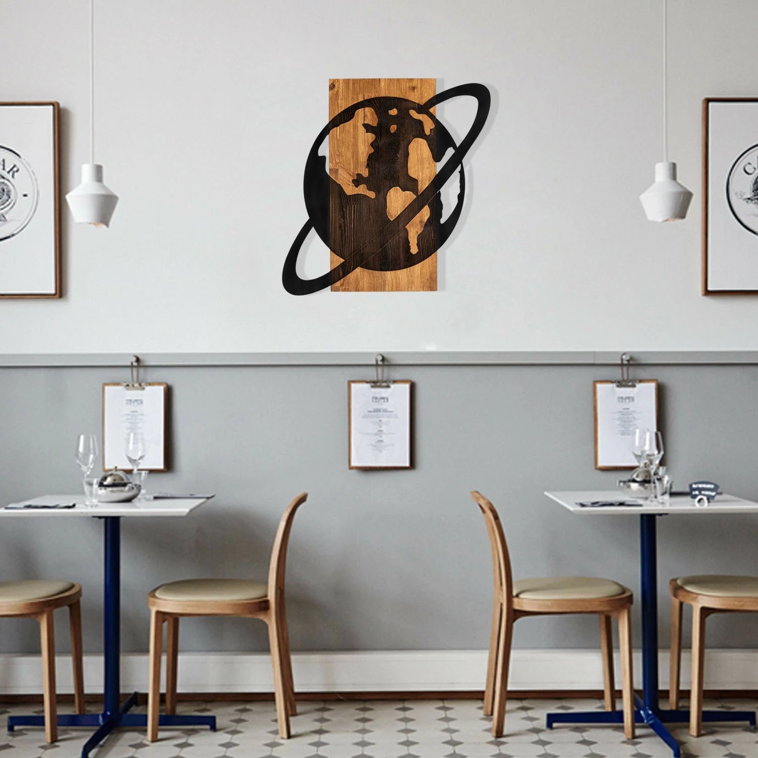 Aksesor dekorativ për mur, dru dhe metal, Wallity Gezen, ngjyrë e zezë dhe arre, 58x58cm