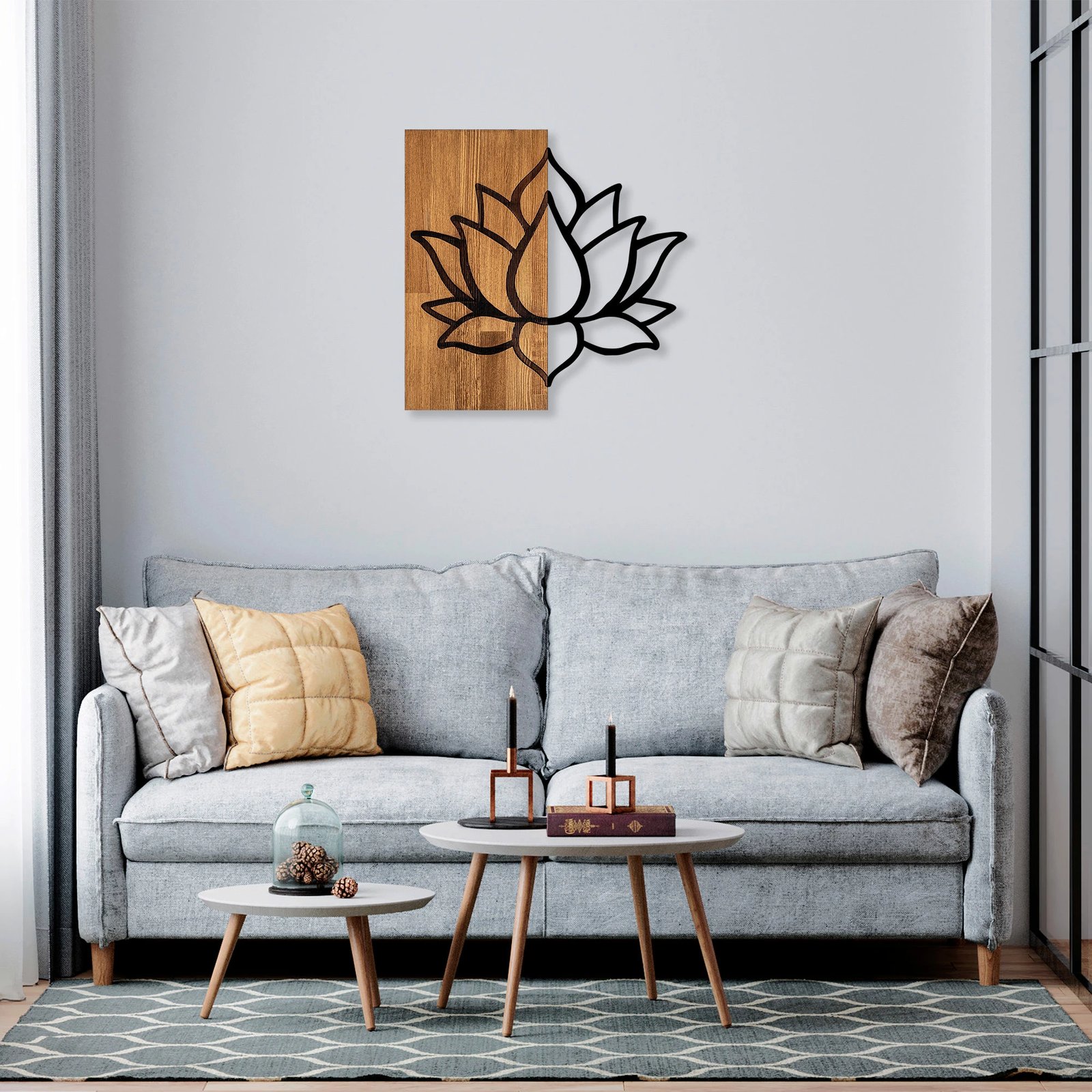 Aksesor dekorativ për mur, dru dhe metal, ngjyrë arre dhe e zezë, Wallity MA-288, 58x60cm