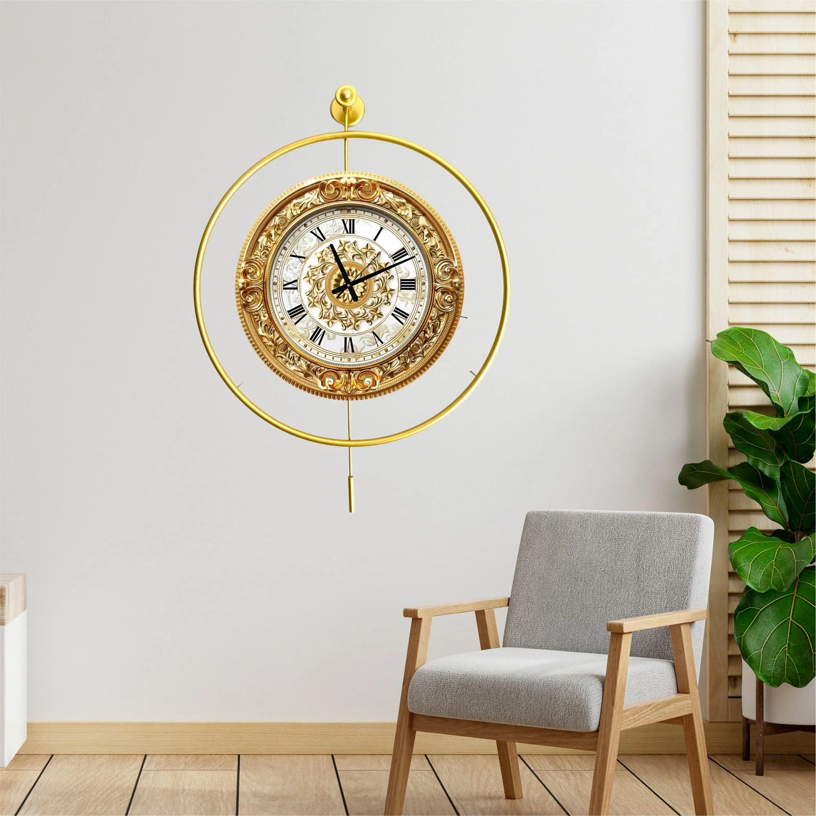 Orë muri dekorative metalike, ngjyrë ari, Wallity, Mclock-00125