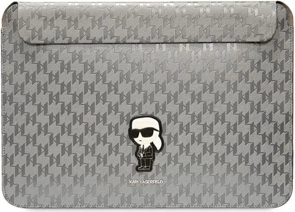Mbështjellës laptopi Karl Lagerfeld Saffiano Monogram Ikonik, 14", argjendtë