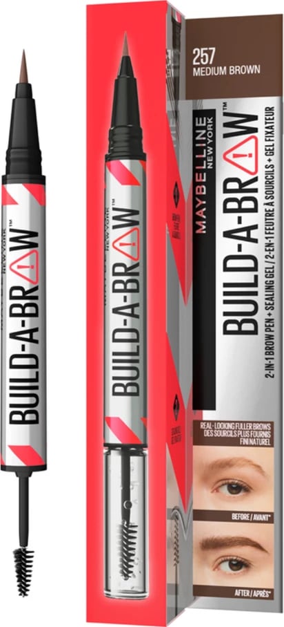 Laps për vetulla Maybelline 2N1 Build A Brow 257 Medium Brown, 1 copë