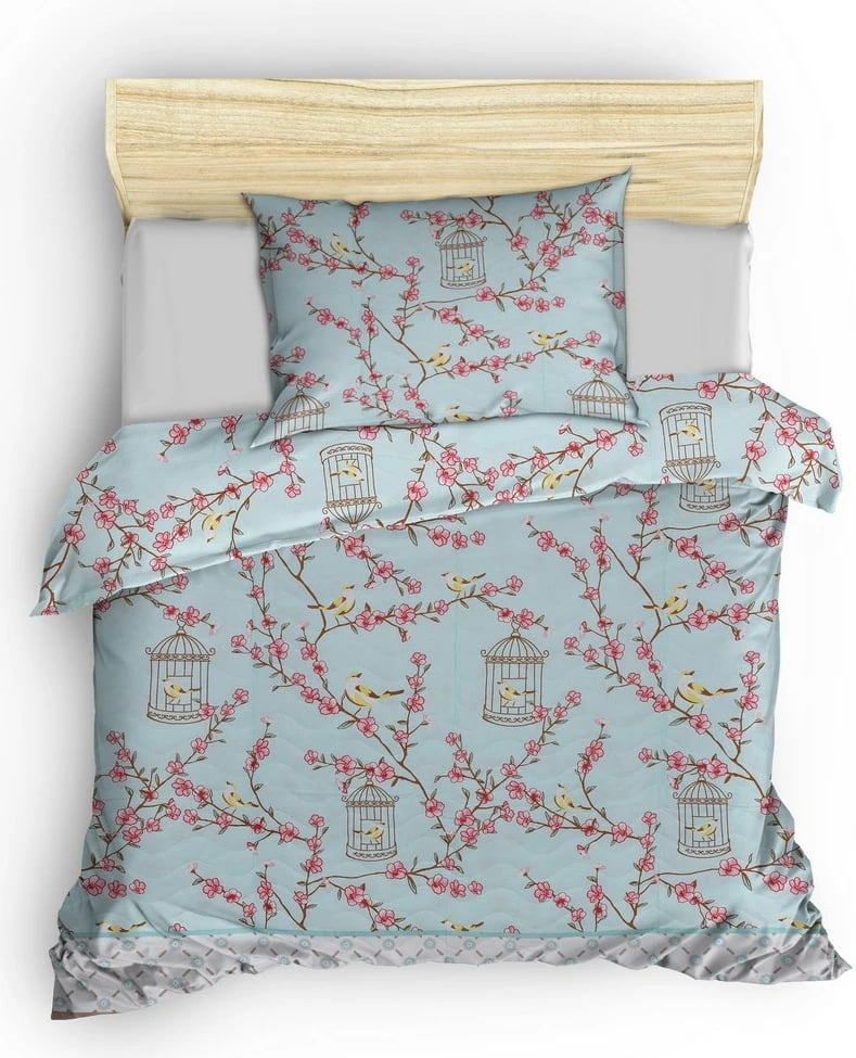 Set mbulesë krevati e qepur, një person, L'essentiel, Birdcage, ngjyrë turquoise