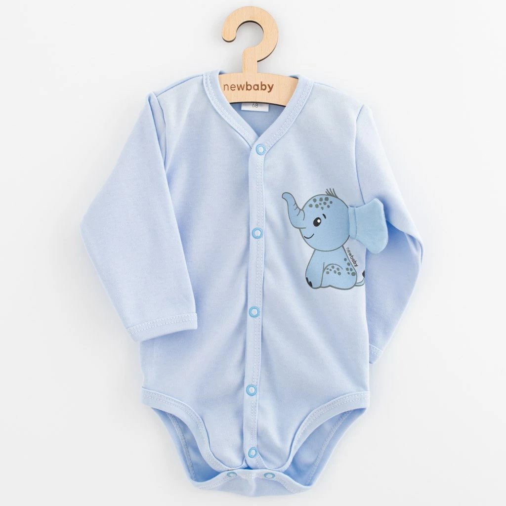 Body bebe me mëngë të gjata, New Baby, Happy Elephant, madhësi 56 (0-3m), blu
