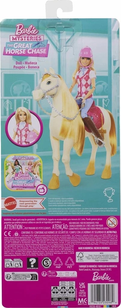 Kukull Barbie MATTEL Mysteries The Great Horse Chase Malibu me rroba kalërimi, shumëngjyrëshe