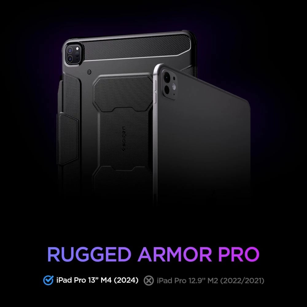 Mbështjellës Spigen Rugged Armor Pro për iPad Pro 13" 2024, i zi