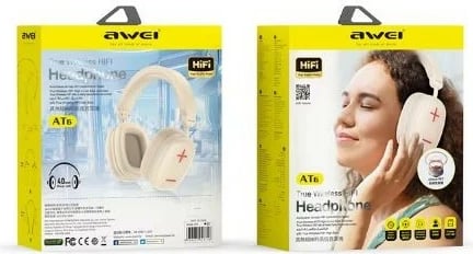 Kufje wireless AWEI AT6, Bluetooth 5.3, Stereo, Mikrofon, Bezhe