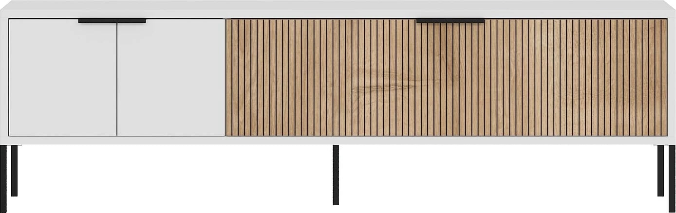 Komodë TV Skye Decor, ngjyrë e bardhë dhe ratan