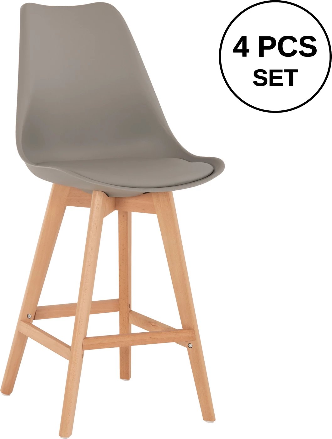 Karrige për bar VEGAS FH8000.40 lartësi mesatare, polipropilen gri, dru ahu natyral, 47x58x103H cm., set prej 4 copë