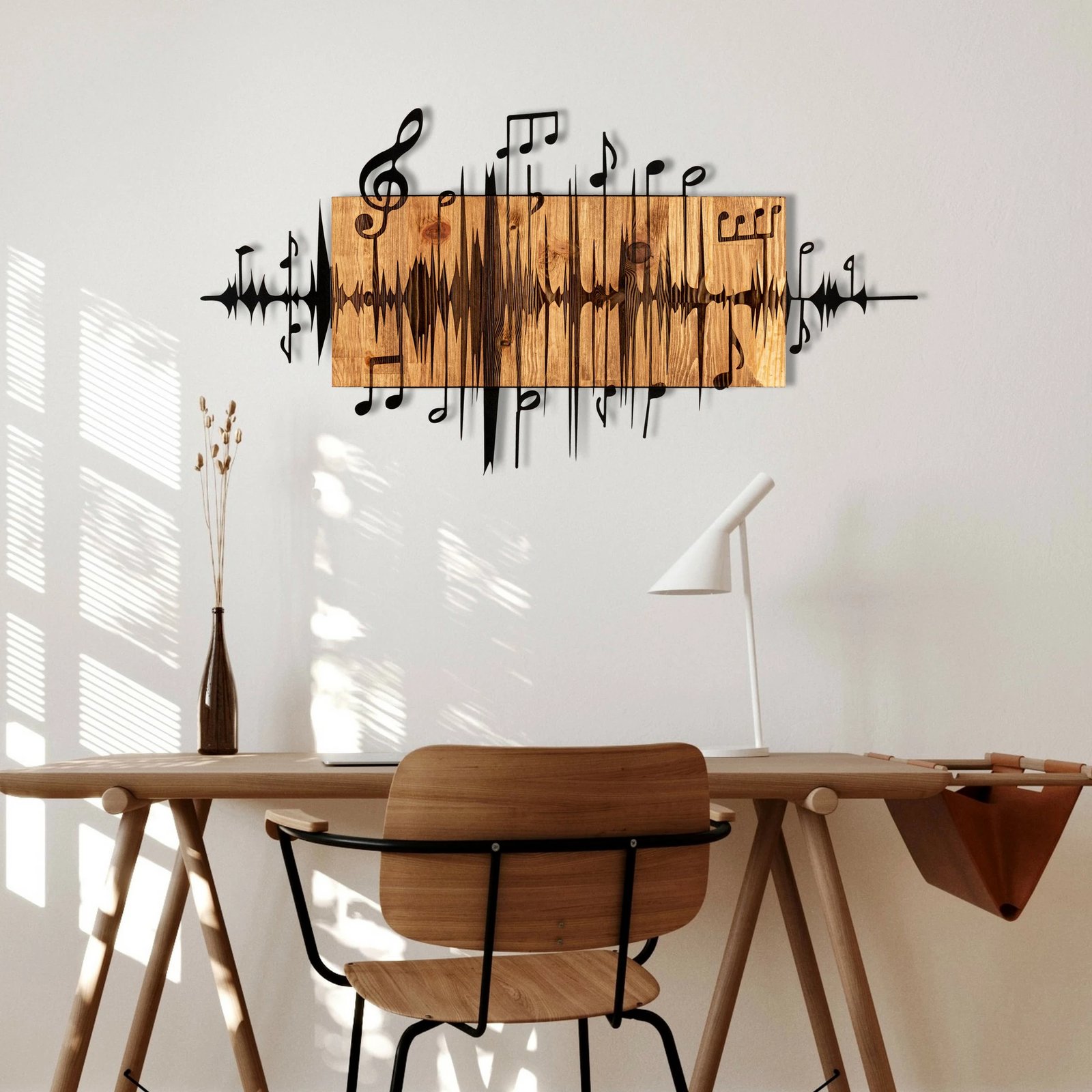 Aksesor dekorativ për mur, dru dhe metal, Wallity Efsa, ngjyrë e zezë dhe arre, 90x47cm