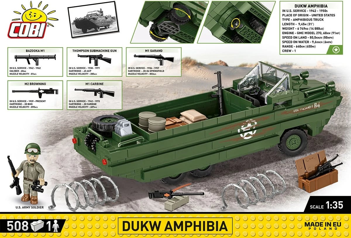 Set lodrash ndërtimi Cobi Klocki DUKW Amphibia, 508 pjesë, Jeshile Set lodrash ndërtimi Cobi Klocki DUKW Amphibia, 508 pjesë, Jeshile