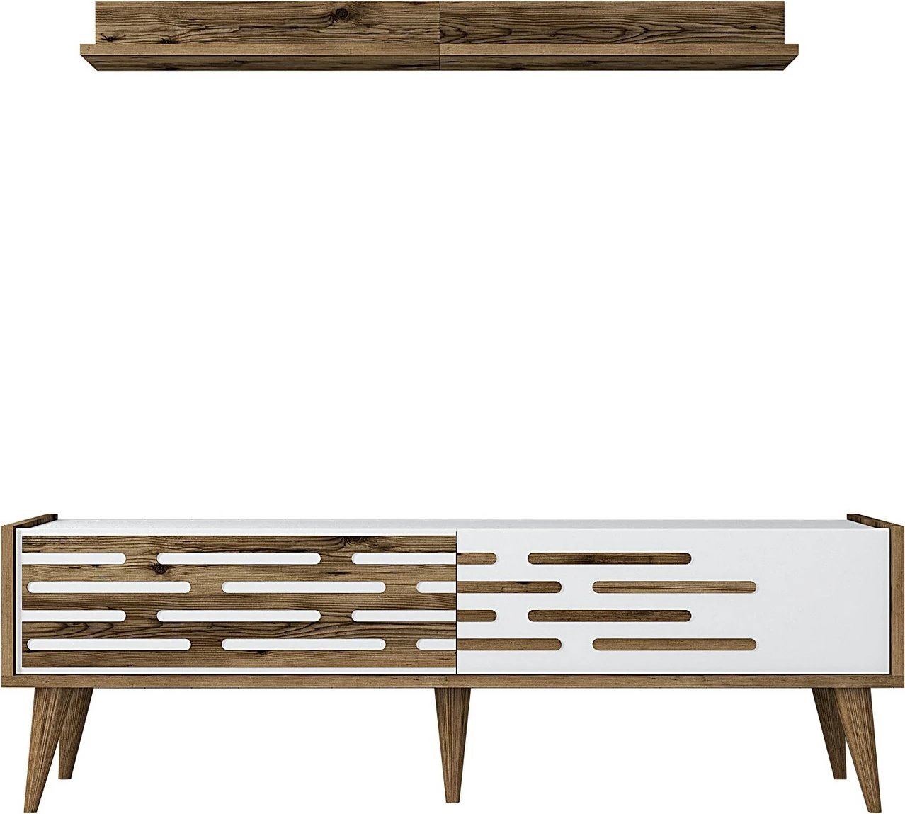 Komodë TV Valensiya 140, ngjyrë arrë dhe e bardhë, Skye Decor