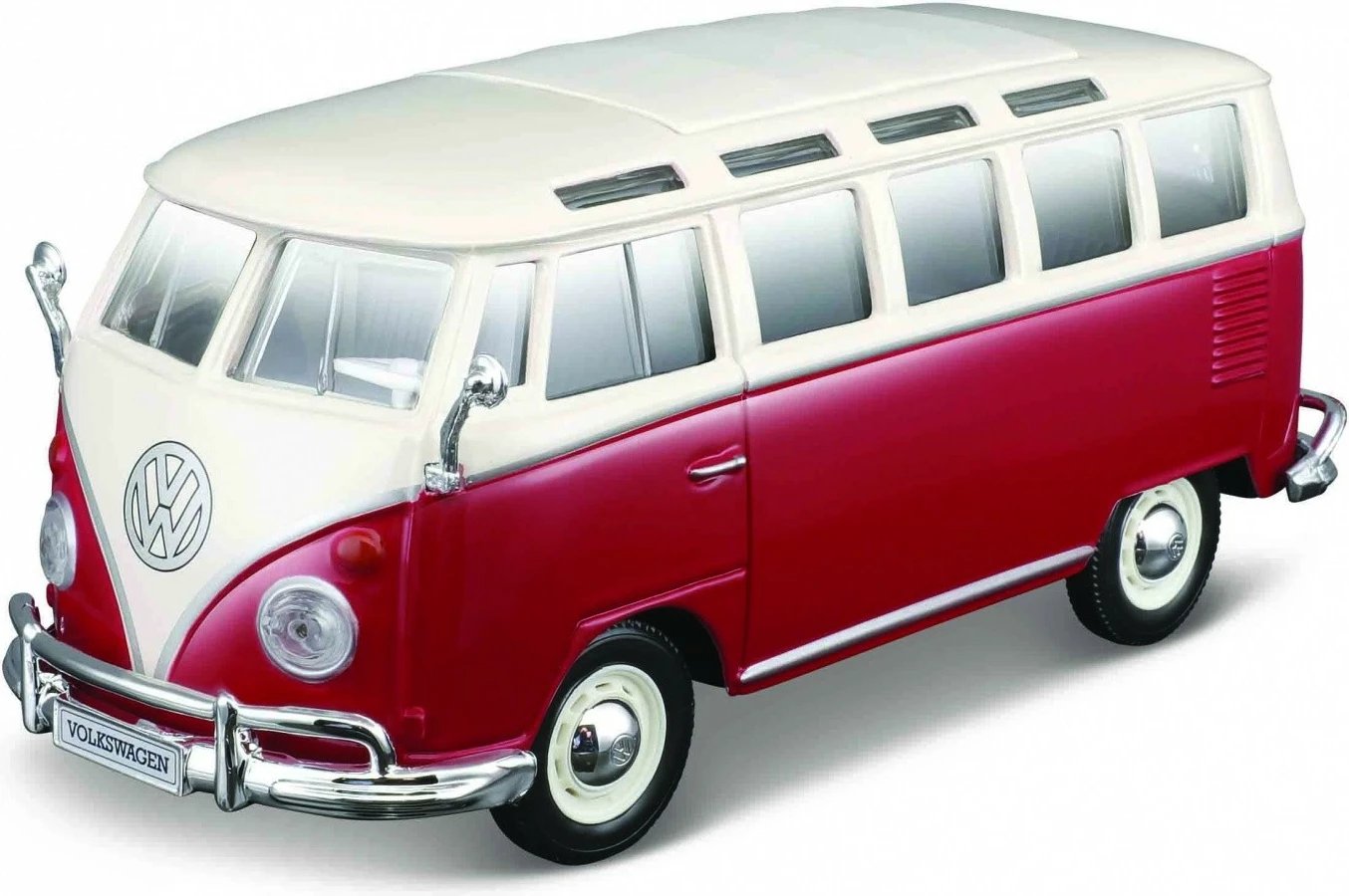 Model makine Maisto Volkswagen Van Samba 1/24, krem e kuqe, për montim
