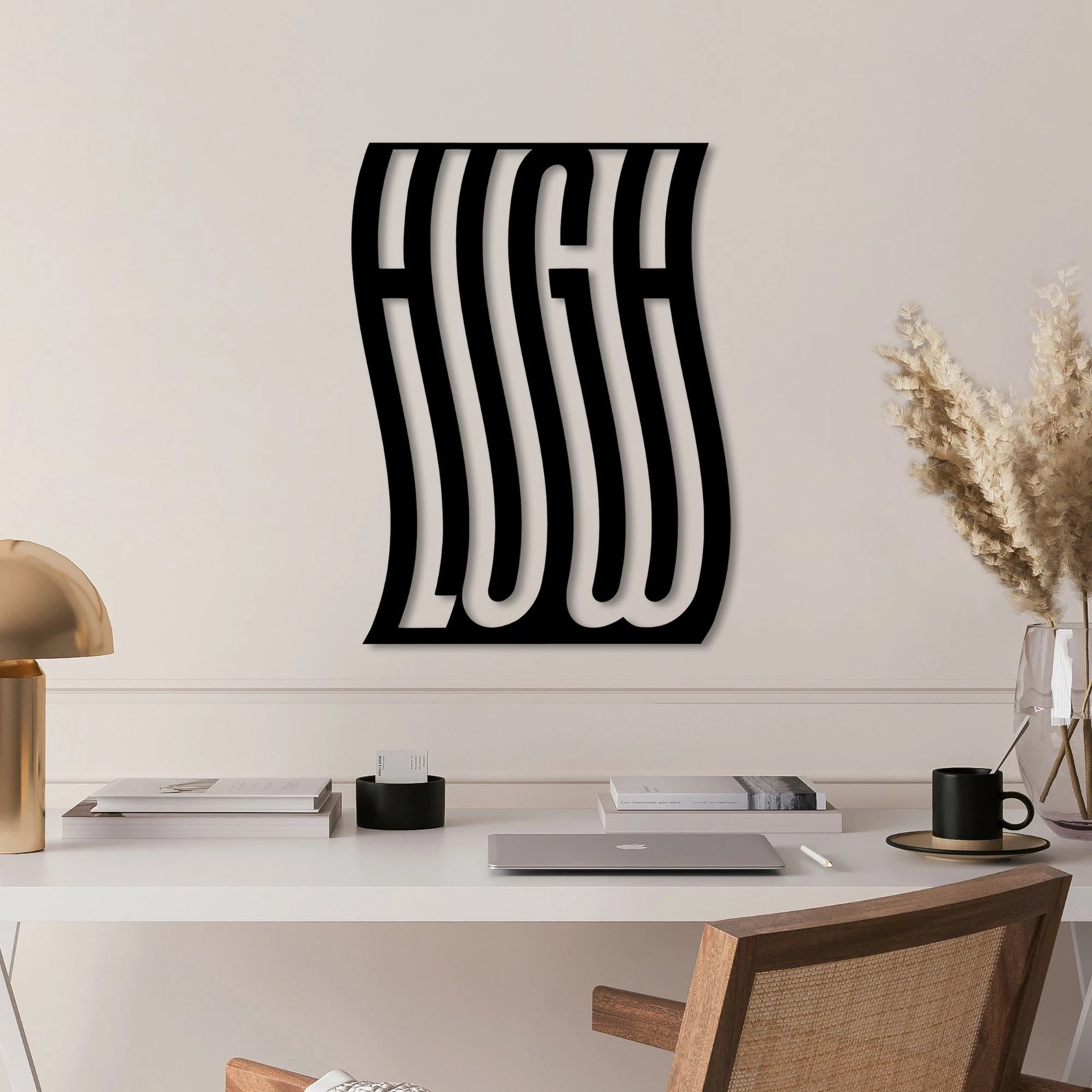 Aksesor dekorativ metalik për mur Wallity, High Low, ngjyrë e zezë