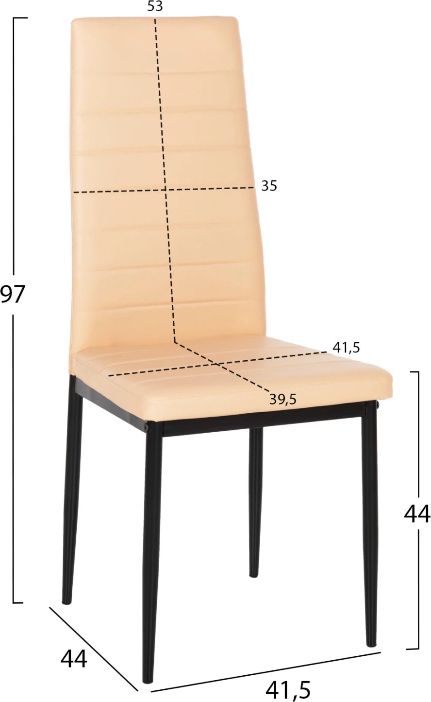 Karrige metalike Lady FH0037.25 PU kapuçino me kornizë metalike K/D 40x48x95 cm, set prej 4 copë