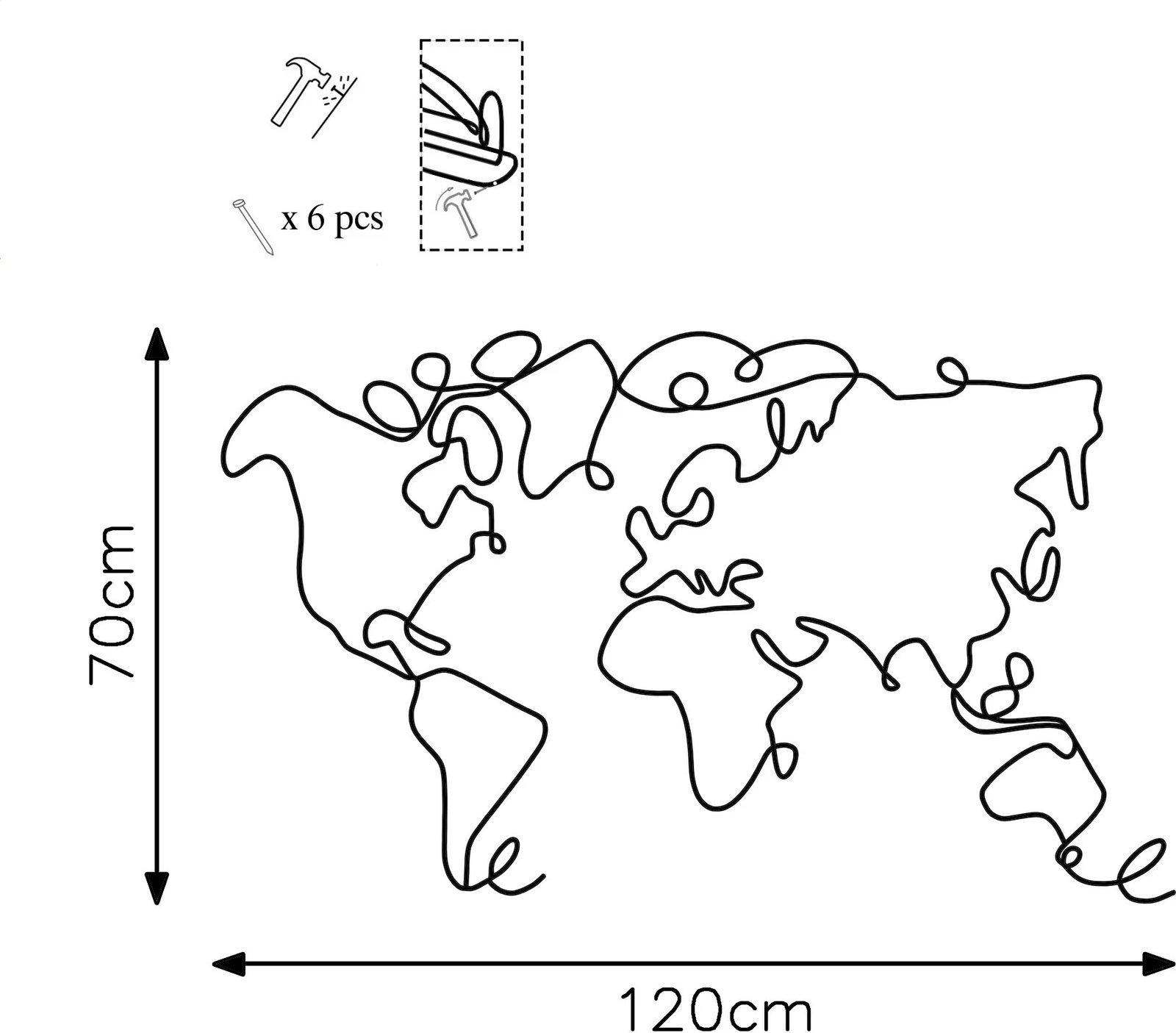 Aksesor dekorativ metalik për mur, hartë bote, Wallity