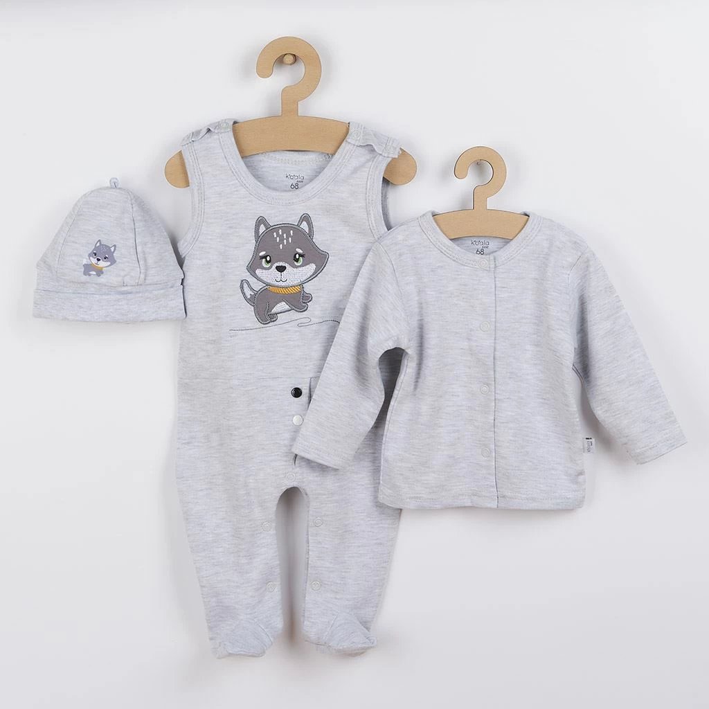 set 3-pjesësh bebe, KOALA Doggy, 100% pambuk, madhësia 80 (9-12m), gri